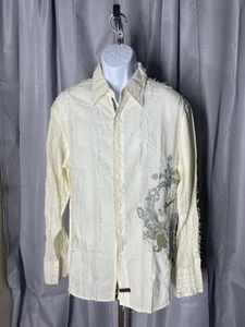 Fender Custom Shop Rock & Roll Cream Embroidered Music Notes Button Up Shirt XL - Picture 1 of 11