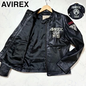 AVIREX Single Riders Jacket logotipo grande cuero genuino negro M - Imagen 1 de 13
