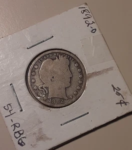 1892-O Barber Quarter New Orleans Mint 90% Silver US 25c coin (#54-RB6) - Picture 1 of 3