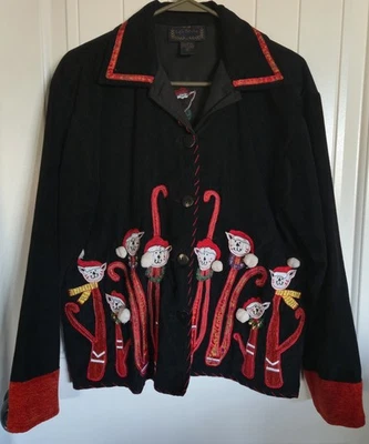 Chaqueta de Navidad Life Style Negra Pana Bordada Gato Para Mujer Talla S Vacaciones Foto 1 de 3