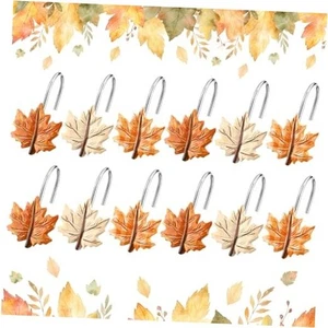 Set of 12 Maple Leaf Shower Curtain Hooks for Fall Bathroom Decor, Maple Leave - Picture 1 of 7