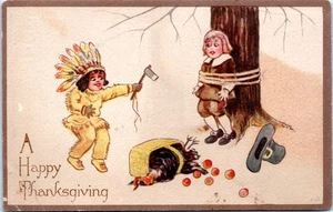 Feliz Día de Acción de Gracias indio ata peregrino - 1914 publicado d/b postal - Turquía - Imagen 1 de 2