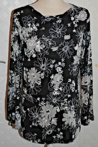 CAROLYN STRAUSS M SLINKY SCHWARZ BLUMENDRUCK DRAPIERTER AUSSCHNITT TUNIKA TOP SHIRT BLUSE - Bild 1 von 6