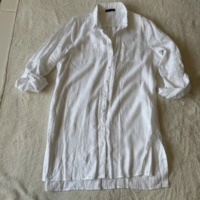 Blusa túnica con botones de lino para mujer Sals Fifth Avenue XL | manga enrollable Foto 1 de 4