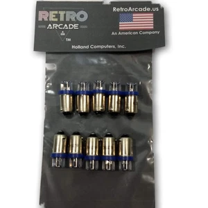 10 Pack, Blue Pinball 6.3 Volt LED Round Bulb 44/47 Bayonet Base BA9S ConcaveTop - Picture 1 of 2