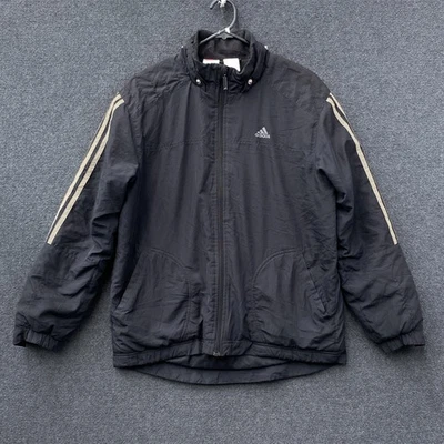 Adidas Mens Large Full Zip Padded Windbreaker Jacket Black Fleece Lined Pockets - Image 1 of 4