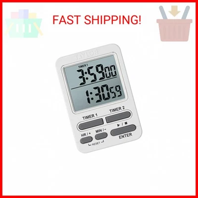 Taylor Dual Event Digital Timer w/Clock, White - Image 1 of 2