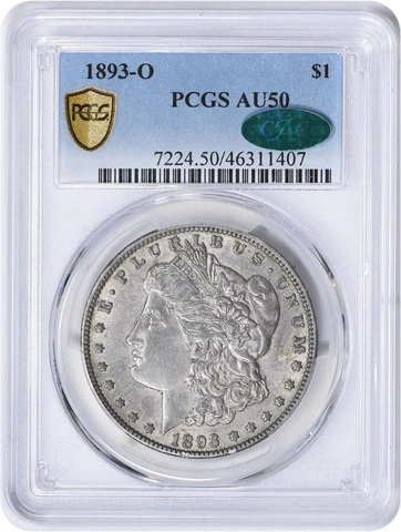 1893-O Morgan Silver Dollar AU50 PCGS (CAC) Cover