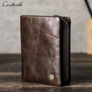 Contacts Men's RFID Waxy Leather Wallet Photo Card Holder Detachable Coin Pocket - Picture 1 of 11