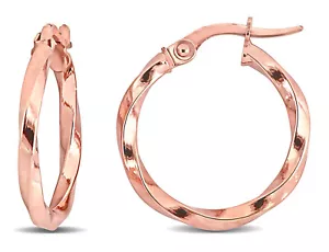 10K Rose Pink Gold Twisted Hoop Earrings - Picture 1 of 4