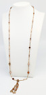 M&S Orange Bead Chain Necklace, Brown, Orange Yellow Fringe Tassel, Faux Pearl