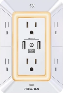 Multi Plug Outlet Surge Protector - 6 Outlet Extender with 3 USB Ports (1 USB C - Picture 1 of 5