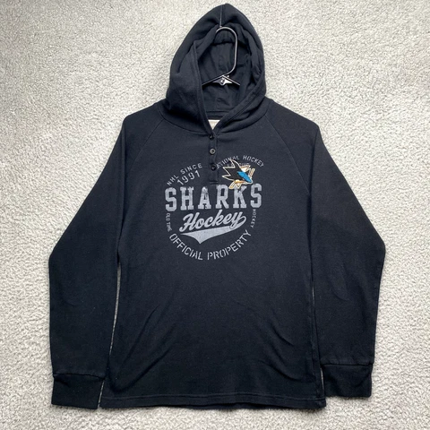 San Jose Sharks Thermal Hoodie Womens Large Black  Pullover Sweatshirt NHL * Cover