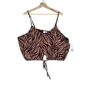 Nordstrom BP. Crop Top Womens Sz 2X Brown Beige Animal Print V-Neck Keyhole Tie - Picture 1 of 4