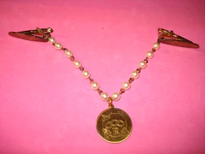 Vintage Goldtone Metal Round Charm Designs Pearls Sweater Dress Clip Guard Pat # - Picture 1 of 4