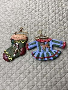 Set of 2 Sweater & Stocking On Hanger Christmas Ornament Plastic EUC - Picture 1 of 5