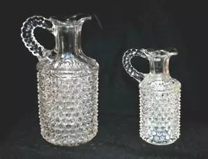 SET Antique Cruets Hobnail Pointed Cruets 7" 5" Model Flint Clear Glass - Picture 1 of 12