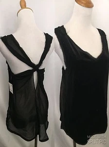 NWOT ZARA Basic Black Velour Glitter Chiffon Criss Cross Back Top Womens sz XS - Picture 1 of 10
