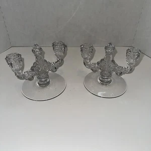 Pair Of Vintage Glass Double Taper Candle Holder on Base - Picture 1 of 3