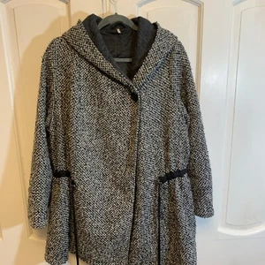 NR! Free People ’Satellite Image’ Tweed Hooded Swing Coat Women’s XS Black White - Picture 1 of 6