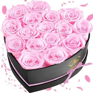 Pink Preserved Flower Heart Shape Box Fresh Forever Roses Gifts for Women - Picture 1 of 9