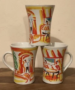 3x Vintage/Retro Necafe Exclusive Bistro/Cafe Bright Mugs 80s/90s 11cm VGC - Picture 1 of 4