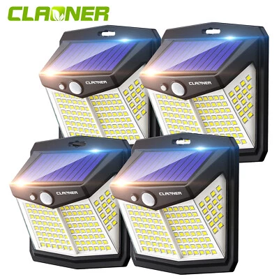 4Pack CLAONER Solar Power 128 LED Lights PIR Motion Sensor Outdoor Security Lamp - Image 1 of 4
