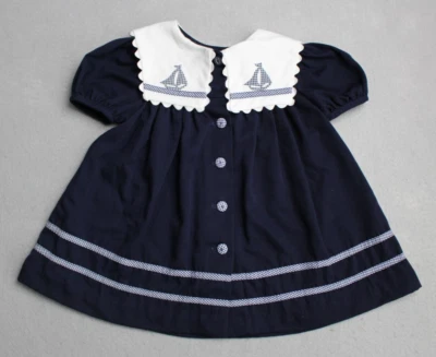 Vestido Náutico Bonnie Jean Bebé Niño Niña 2T Azul Blanco Cuello Velero Foto 1 de 4