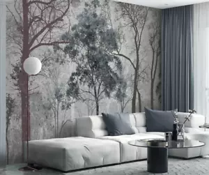 Forest Wallpaper, Winter Trees Wall Mural, Decal. Self-adhesive - Picture 1 of 10