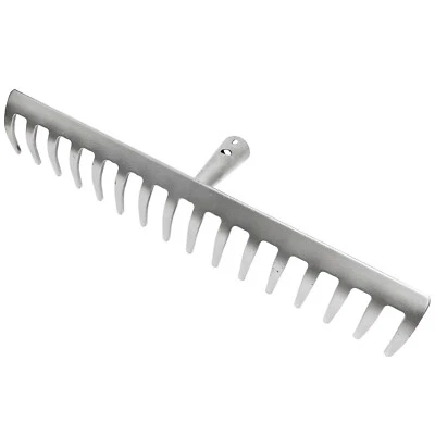 Garten Harke Rasen Boden Erde Rechen 16 Zinken Stahl silber Gartenrechen 40,5 cm - Bild 1 von 2