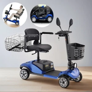 Blue Electric Mobility Scooter Electric Motorised Power Portable w/ 2 Baskets - Picture 1 of 9