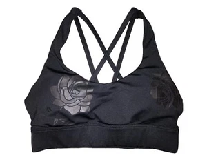 ZYIA ACTIVE Sports Bra S Black Floral Cross Back - Picture 1 of 4