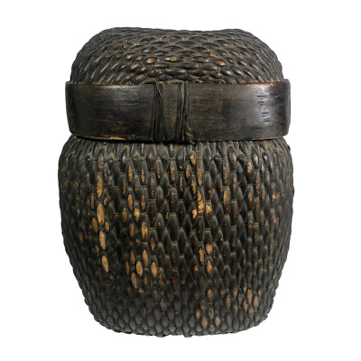 Antique / Primitive Asian / Chinese Rattan Jar / Basket With Lid Dark Brown  • 231.70$