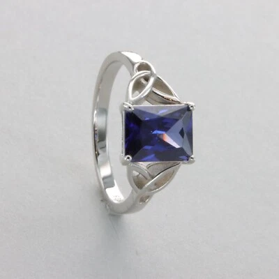 Anel celta quadrado/retangular azul TANZANITA - PRATA ESTERLINA 925 #14e - Imagem 1 de 4