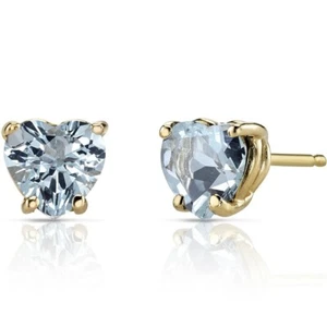 Ohrstecker 1,38 ct Herzform blauer Aquamarin in 14 Karat Gelbgold - Bild 1 von 3