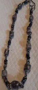 GENUINE HEMATITE & UNIQUE SQUARE LABRADORITE NATURAL STONE BEAD BRACELET - Picture 1 of 6