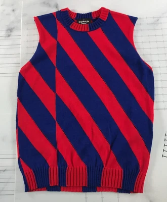 Calvin Klein 205W39NYC Sweater Vest Womens Large Red Blue Striped Thick Cotton - Image 1 of 4