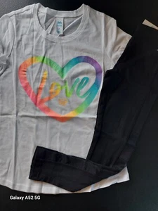 NWT Justice Girls Mesh Insert Leggings Size 6/7 - NWOT Size 7 Heart Top (100) - Picture 1 of 3