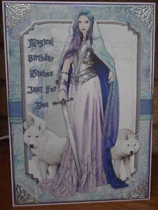 HANDMADE PERSONALISED MEDIEVIL FANTASY PAGAN BIRTHDAY CARD WOLF MAIDEN 2023 - Picture 1 of 4