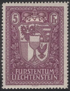 1920 Liechtenstein 5 francs purple / Expo Vaduz */MH 128 - Picture 1 of 2
