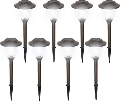 Morvat LED Stainless Steel Outdoor Pathway Solar Lights, White Light, 8 pack