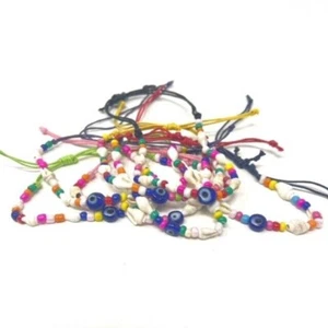 10, 20 or 30 pcs Tie Up Anklet Bracelets Wholesale Joblot Various Colours Beads - Foto 1 di 12