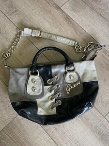 GUESS Multicolor Parent Leather Boston Satchel Handbag Black Gray - Picture 1 of 12