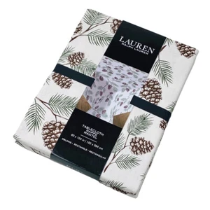 Ralph Lauren Christmas Winter Pine Cones & Branches 60"x104" Cotton Tablecloth - Picture 1 of 1
