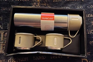 500ml Flask Gift Set Stainless Steel Travel Mug Set Vaccum Flask Gift Box 3 Cups - Picture 1 of 2