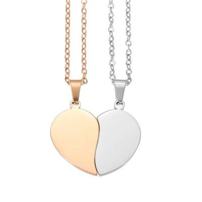 Broken Heart Pendant Couple Necklace Engravable(1.1", Silver/Rose Gold) Foto 1 de 4