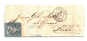 SVIZZERA 1854 HELVETIA SEDUTA STRUBELI 10 RP. NON DENT. 23C LETTERA CERTIFICATO - Foto 1 di 2