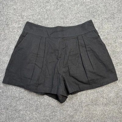 Pantalones Cortos Abercrombie & Fitch Mujer Grandes Negros Mezcla de Lino Tiro Ultra Alto Pull On Foto 1 de 4