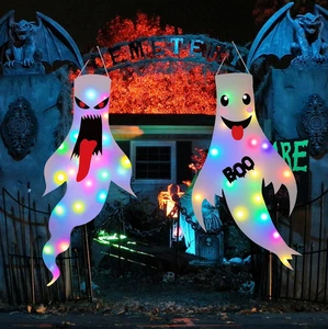 2 Pack Halloween Decorations Outdoor Indoor Light up Ghost Led Lights Hanging - Picture 1 of 12
