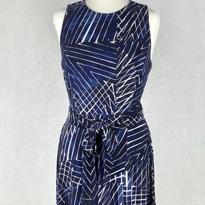 Lauren Ralph Lauren abito midi donna 12P blu bianco geometrico a righe Y2K - Foto 1 di 12